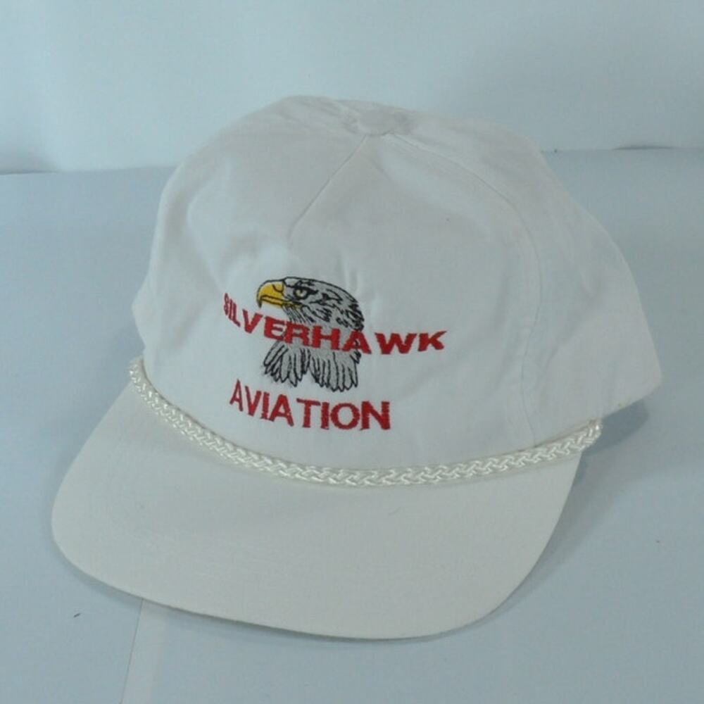 VTG Silverhawk Aviation Embroidered Trucker Snapback Cap Hat White Private Jets